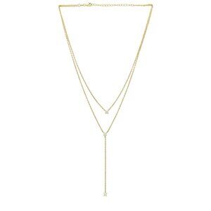 SHASHI Gold Double-Layer Y Necklace with Cubic Zirconia Drops